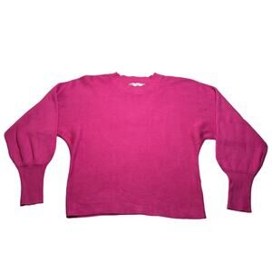 Pink Rose Ribbed Balloon Sleeve Pullover Ribbed Knit Sweater Size M Barbiecore